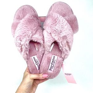 JUICY COUTURE Faux Fur Slides Sandals Slippers Women SIZE LARGE 9-10 Mauve Pink